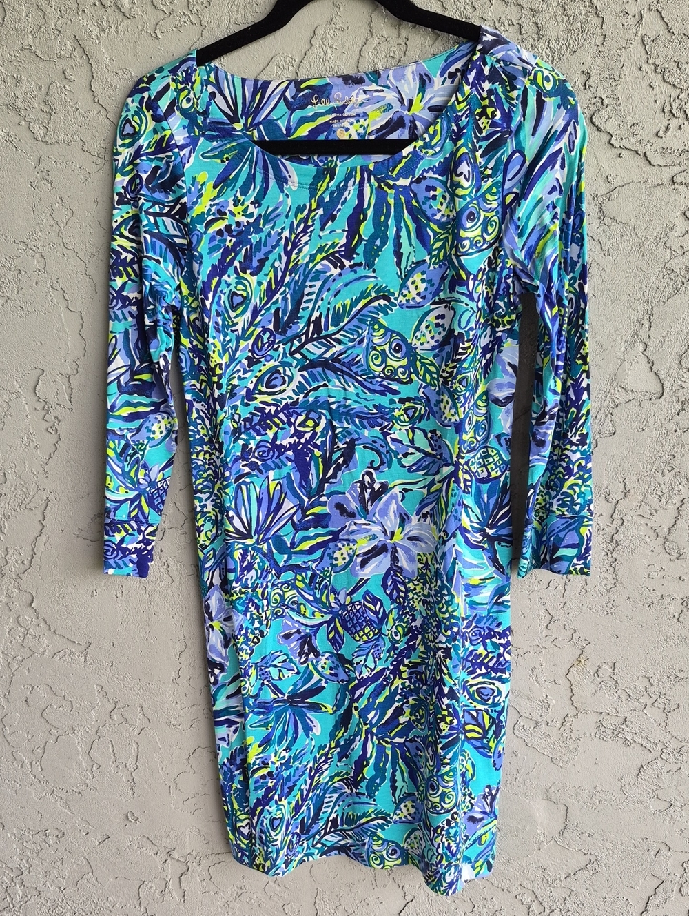 Lilly Pulitzer Turquoise Blue Multi Floral Long Sleeve Dress
